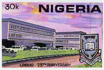 Nigeria 1973 Ibadan University - original hand-painted artwork for 30k value (University Building) by unknown artist on card size 9x6 without endorsements, stamps on , stamps on  stamps on education     buildings
