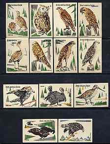Match Box Labels - set of 13 birds from Wild Animals & Birds set of 24, superb unused condition (Czechoslovakian from 1961), stamps on birds, stamps on birds of prey