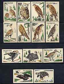 Match Box Labels - set of 13 birds from Wild Animals & Birds set of 24, superb unused condition (Czechoslovakian from 1961), stamps on , stamps on  stamps on birds, stamps on  stamps on birds of prey