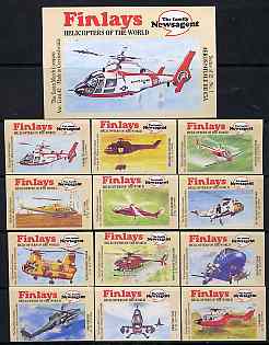 Match Box Labels - complete set of 12 + 1 Helicopters of the World, superb unused condition (Finlays includes packet label), stamps on , stamps on  stamps on helicopters    aviation