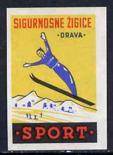 Match Box Label - Skiing superb unused condition from Yugoslavian Sports & Pastimes Drava series, stamps on , stamps on  stamps on skiing