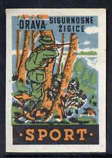 Match Box Label - Hunting superb unused condition from Yugoslavian Sports & Pastimes Drava series, stamps on , stamps on  stamps on hunting