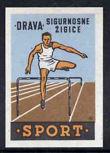 Match Box Label - Hurdling superb unused condition from Yugoslavian Sports & Pastimes Drava series, stamps on , stamps on  stamps on hurdles