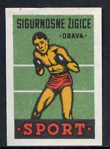 Match Box Label - Boxing superb unused condition from Yugoslavian Sports & Pastimes Drava series, stamps on , stamps on  stamps on boxing, stamps on  stamps on sport