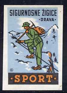 Match Box Label - Mountaineering superb unused condition from Yugoslavian Sports & Pastimes Drava series, stamps on , stamps on  stamps on mountaineering