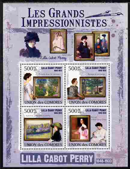 Comoro Islands 2009 The Impressionists - Lilla Cabot Perry perf sheetlet containing 4 values unmounted mint, stamps on arts