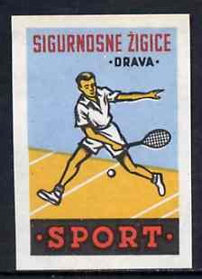 Match Box Label - Tennis superb unused condition from Yugoslavian Sports & Pastimes Drava series, stamps on , stamps on  stamps on tennis