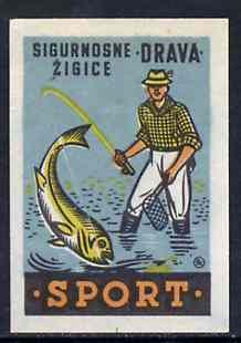 Match Box Label- - Fishing superb unused condition from Yugoslavian Sports & Pastimes Drava series, stamps on , stamps on  stamps on fishing