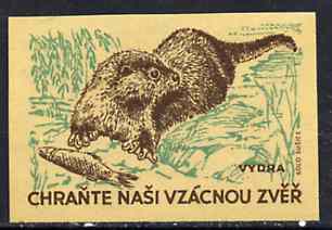 Match Box Labels - Otter with catch in superb unused condition (from Czechoslovakian Chrante Nase Vzacne Ptactvo Wildlife set), stamps on otter