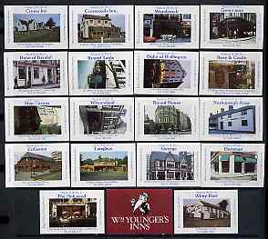 Match Box Labels - complete set of 18 + 1 Pubs & Inns, superb unused condition (Wm Youngers Inns), stamps on pubs    alcohol     drink