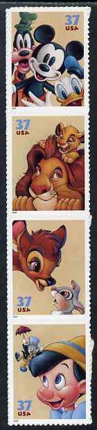 United States 2004 Disney Cartoon Characters set of 4 self Adhesives SG 4373a, stamps on disney, stamps on films, stamps on cinema, stamps on movies, stamps on cartoons