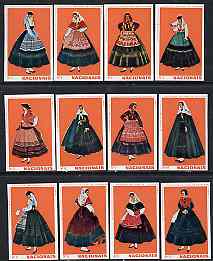 Match Box Labels - complete set of 12 Portuguese Costumes (set 1 - red background) superb unused condition (Portuguese), stamps on , stamps on  stamps on costumes