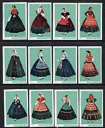 Match Box Labels - complete set of 12 Portuguese Costumes (set 2 - green background) superb unused condition (Portuguese), stamps on costumes