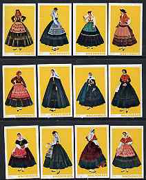 Match Box Labels - complete set of 12 Portuguese Costumes (set 3 - yellow background) superb unused condition (Portuguese), stamps on costumes