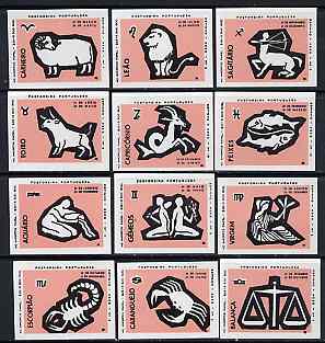 Match Box Labels - complete set of 12 Signs of the Zodiac (set 1 - salmon background) superb unused condition (Portuguese), stamps on , stamps on  stamps on space, stamps on astrology, stamps on zodiac, stamps on astronomy, stamps on  stamps on zodiacs