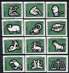 Match Box Labels - complete set of 12 Signs of the Zodiac (set 2 - green background) superb unused condition (Portuguese), stamps on , stamps on  stamps on space, stamps on astrology, stamps on zodiac, stamps on astronomy, stamps on  stamps on zodiacs