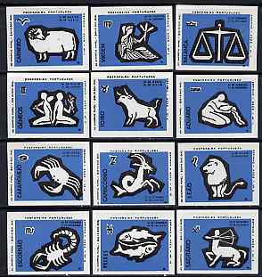 Match Box Labels - complete set of 12 Signs of the Zodiac (set 6 - pale blue background) superb unused condition (Portuguese), stamps on space, stamps on astrology, stamps on zodiac, stamps on astronomy, stamps on zodiacs