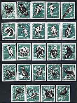 Match Box Labels - complete set of 24 Wildlife (Birds, Animals & Marine Life - set 4 - green background) fine unused condition (Portuguese), stamps on , stamps on  stamps on birds   animals   marine-life