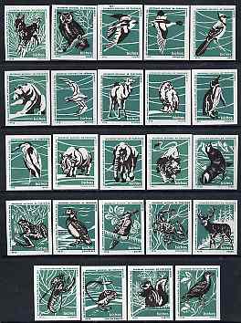 Match Box Labels - complete set of 24 Wildlife (Birds, Animals & Marine Life - set 4 - green background) fine unused condition (Portuguese), stamps on birds   animals   marine-life