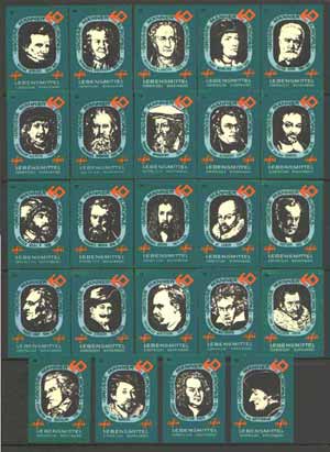 Match Box Labels - complete set of 24 Famous People, superb unused condition (German Factory No.26), stamps on personalities   music    arts     sculpture     medical    science