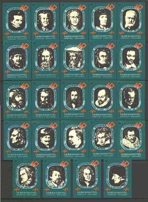 Match Box Labels - complete set of 24 Famous People, superb unused condition (German Factory No.26), stamps on , stamps on  stamps on personalities   music    arts     sculpture     medical    science