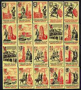 Match Box Labels - complete set of 20 Monuments (& City Arms), superb unused condition (Belgian), stamps on , stamps on  stamps on monuments    arms    heraldry