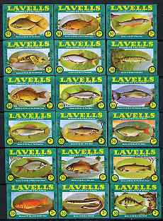 Match Box Labels - complete set of 18 Freshwater Fish, superb unused condition (Lavells) note - the label states a series of 25 but only nos 1 to 18 were ever produced, stamps on fish