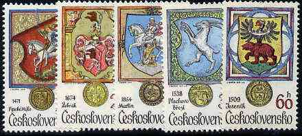 Czechoslovakia 1979 Animals in Heraldry set of 5 unmounted mint, SG 2468-72, Mi 2507-11, stamps on , stamps on  stamps on animals, stamps on  stamps on heraldry, stamps on  stamps on arms, stamps on  stamps on dragons