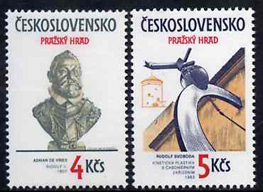 Czechoslovakia 1983 Prague Castle (19th series) set of 2 unmounted mint, SG 2685-86, Mi 2721-22, stamps on castles, stamps on clocks