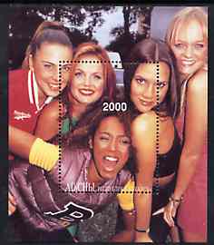 Abkhazia 1997 Spice Girls perf souvenir sheet (2000 value), stamps on , stamps on  stamps on music, stamps on entertainments, stamps on women, stamps on pops, stamps on spice