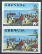 Grenada 1975 Fishermen 15c unmounted mint imperforate pair (as SG 658), stamps on , stamps on  stamps on fish, stamps on marine life, stamps on  stamps on fishing