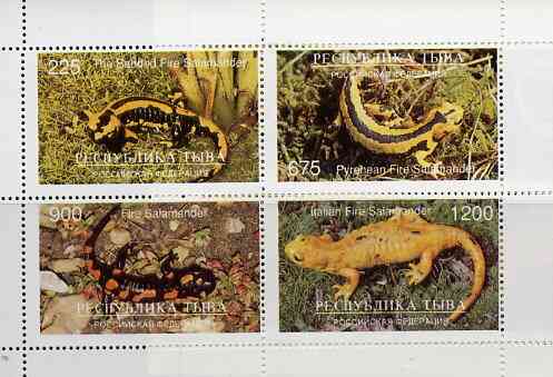 Touva 1997 Reptiles perf sheetlet containing complete set of 4 values, stamps on , stamps on  stamps on reptiles