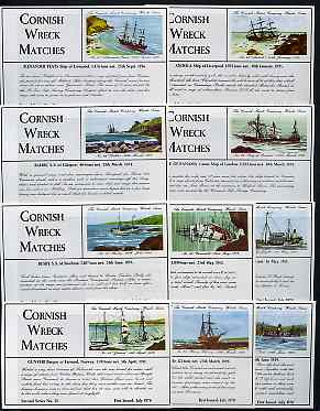 Match Box Labels - 10 Cornish Ship Wrecks (nos 21-30 the scarce dozen size outer labels), superb unused condition (Cornish Match Co issued July 1970), stamps on , stamps on  stamps on shipwrecks, stamps on disasters, stamps on rescue