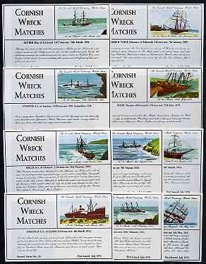 Match Box Labels - 10 Cornish Ship Wrecks (nos 31-40 the scarce dozen size outer labels), superb unused condition (Cornish Match Co issued July 1970), stamps on , stamps on  stamps on shipwrecks, stamps on disasters, stamps on rescue