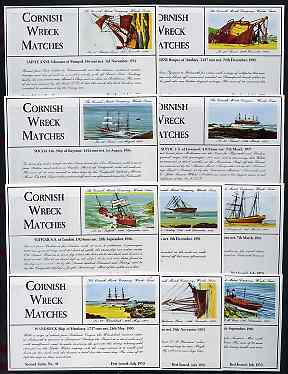 Match Box Labels - 10 Cornish Ship Wrecks (nos 41-50 the scarce dozen size outer labels), superb unused condition (Cornish Match Co issued July 1970), stamps on , stamps on  stamps on shipwrecks, stamps on disasters, stamps on rescue