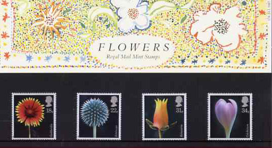 Great Britain 1987 Flower Photographs set of 4 in official presentation pack, SG 1347-50, stamps on flowers, stamps on photography