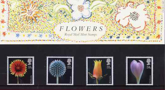 Great Britain 1987 Flower Photographs set of 4 in official presentation pack, SG 1347-50, stamps on flowers, stamps on photography