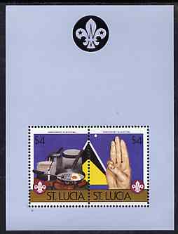 St Lucia 1986 Boy Scouts of America m/sheet containing 2 x $4 values, SG MS 874 unmounted mint, stamps on scouts