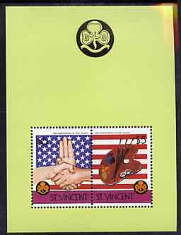 St Vincent 1986 75th Anniversary of Girl Guide Movement m/sheet containing 2 x $5 values, unmounted mint SG MS 971, stamps on scouts    guides    flags