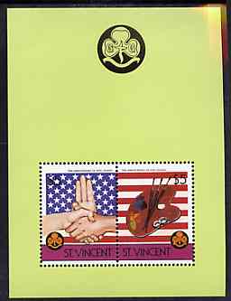 St Vincent 1986 75th Anniversary of Girl Guide Movement m/sheet containing 2 x $5 values, unmounted mint SG MS 971, stamps on , stamps on  stamps on scouts    guides    flags