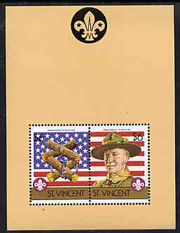 St Vincent 1986 Boy Scouts of America m/sheet containing 2 x $6 values unmounted mint, SG MS 972, stamps on , stamps on  stamps on scouts, stamps on knots, stamps on flags