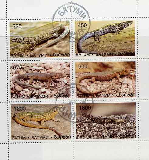 Batum 1996 Lizards sheetlet containing complete set of 6 values cto used, stamps on reptiles    animals    lizards
