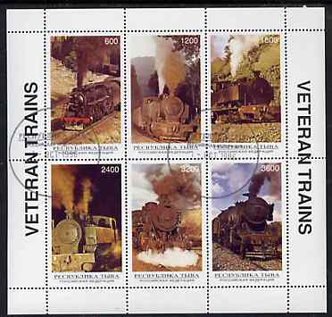 Touva 1996 Steam Locos sheetlet containing complete set of 6 values cto used, stamps on , stamps on  stamps on railways