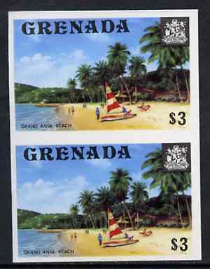 Grenada 1975 Grand Anse Beach $3 unmounted mint imperforate pair (as SG 666), stamps on tourism