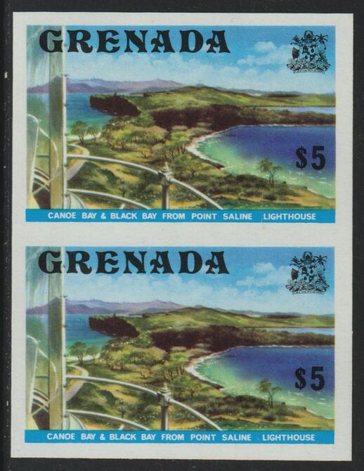 Grenada 1975 Canoe Bay $5 (View from Lighthouse) unmounted mint imperforate pair (as SG 667), stamps on , stamps on  stamps on tourism, stamps on lighthouses