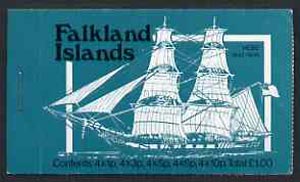 Falkland Islands 1978 Mailships £1 booklet (blue-green cover showing Hebe & Darwin) complete each pane with first day cancel, SG SB2, stamps on ships, stamps on , stamps on darwin