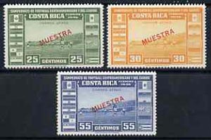 Costa Rica 1946 Central American & Caribbean Football Championships unmounted mint set of 3 opt'd MUESTRA, as SG 410-12, stamps on , stamps on  stamps on football, stamps on sport