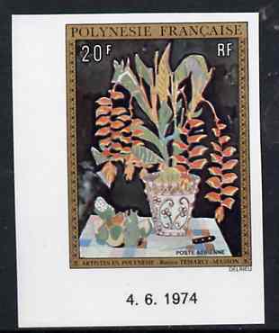 French Polynesia 1974 Paintings 20f (Flower Arrangement) imperf from limited printing, unmounted mint as SG 189, stamps on , stamps on  stamps on arts, stamps on  stamps on flowers