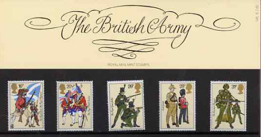 Great Britain 1983 British Army Uniforms set of 5 in official presentation pack SG 1218-22, stamps on , stamps on  stamps on militaria, stamps on  stamps on uniforms