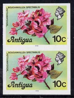 Antigua 1976 Bougainvillea 10c (with imprint) unmounted mint imperforate pair (as SG 476B), stamps on flowers, stamps on trees, stamps on shrubs